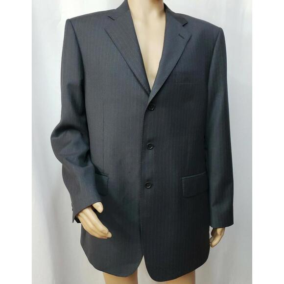 G Manzoni 150’s Wool Sport coat Blazer Sz 44 Made In Italy Gray Striped NEW #C